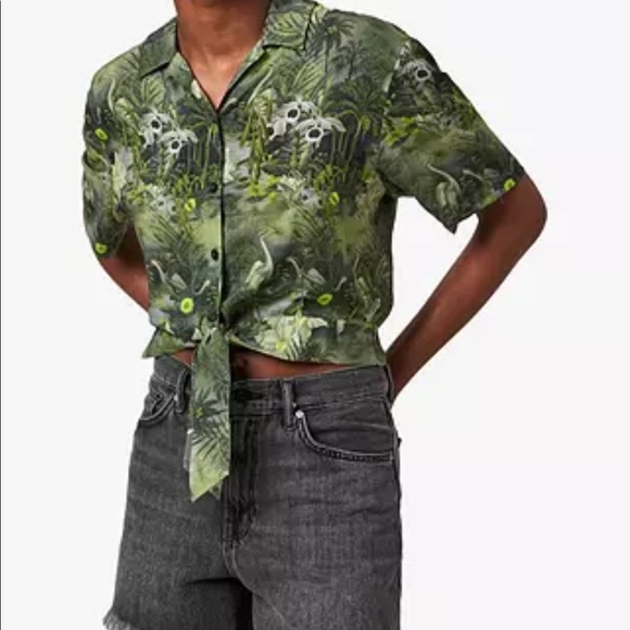 All Saints Tops - AllSaints Leni Rejuvenate Cropped Shirt, Green size10
